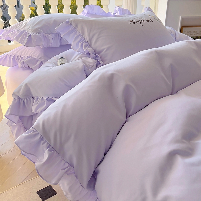 91家纺网 家纺一手货源 找家纺 凯美家居 2025新款超柔亲肤磨毛刺绣花仙子系列四件套 花仙子 浅紫