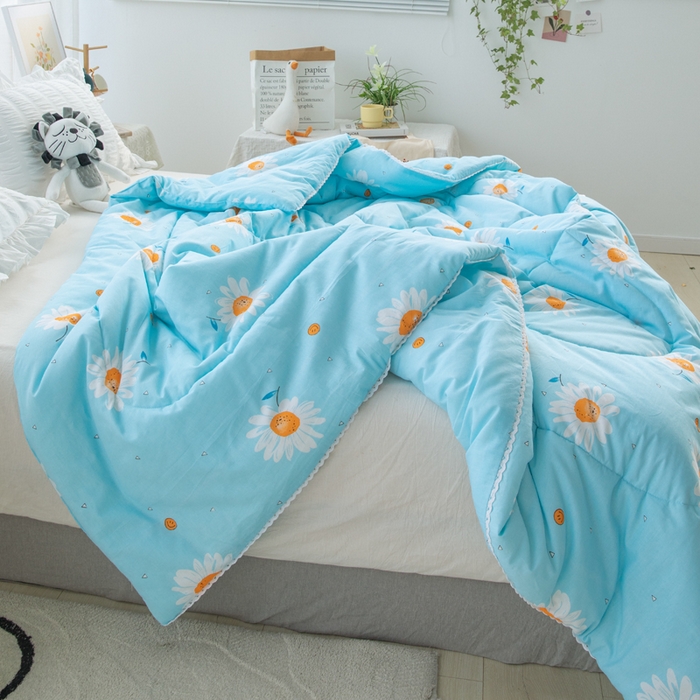 91家纺网 家纺一手货源 找家纺 棉乐町 2025新款全棉棉花夏凉被纯棉夏被空调被子 小雏菊 蓝