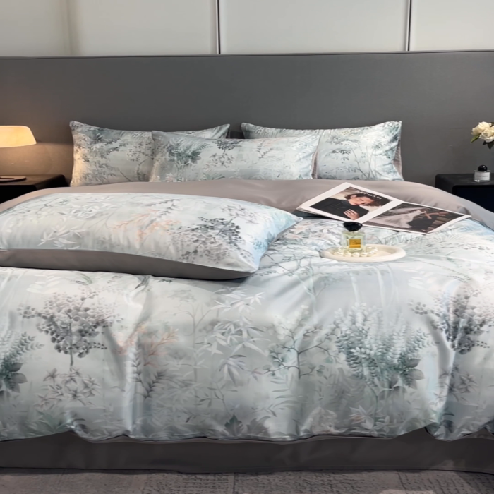 91家纺网 家纺一手货源 找家纺 笙意家纺2025新款水洗冰丝数码印花暗盒款四件套 浮影