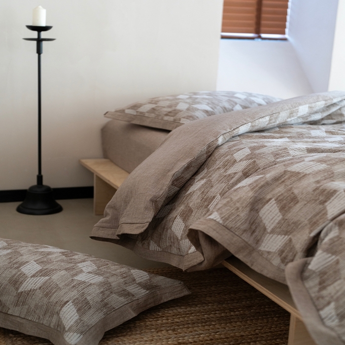 91家纺网 家纺一手货源 找家纺 璞素2025新款全棉色织三层纱四件套 咖色