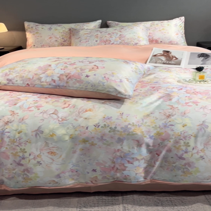 91家纺网 家纺一手货源 找家纺 笙意家纺2025新款水洗冰丝数码印花暗盒款四件套 艾美