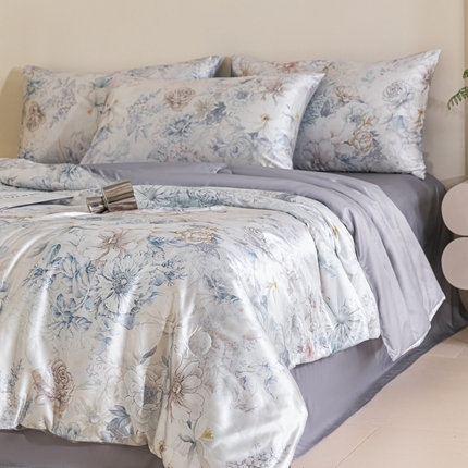 91家纺网 家纺一手货源 找家纺 （总）梦幻之城 2025新款水洗真丝数码印花简易款夏被四件套