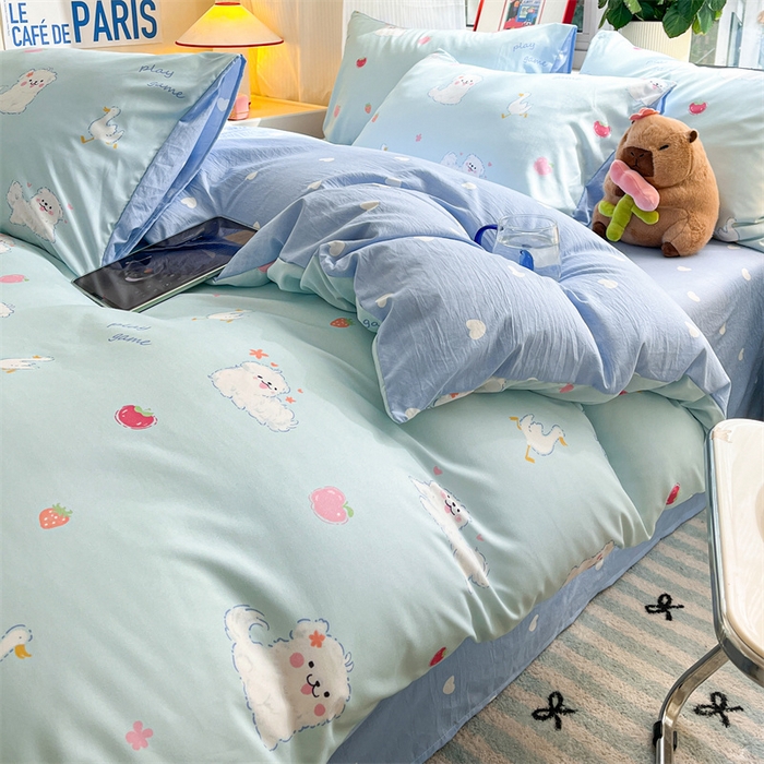 91家纺网 家纺一手货源 找家纺 盛秋家纺 2025新款卡通单被套 甜心猫+蓝爱心