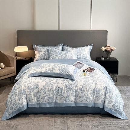 91家纺网 家纺一手货源 找家纺 （总）笙意家纺 2025新款水洗冰丝数码印花宽边四件套