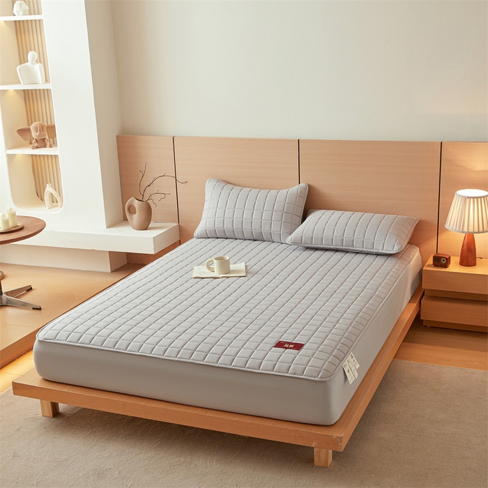 91家纺网 家纺一手货源 找家纺 布卢姆床垫 2025新款原棉A类贴标7A抗菌床笠 方格-宇宙灰