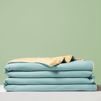 91家纺网 家纺一手货源 找家纺 吾诺 2025 针织棉夏被双拼色大豆夏被子被芯夏凉被空调被 星兰-杏黄