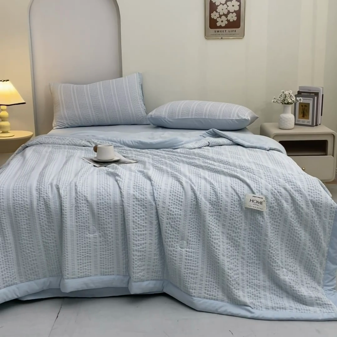 91家纺网 家纺一手货源 找家纺 吾诺 2025 韩式立体提花公主格大豆夏被子被芯夏凉被夏被四件套 公主格-兰