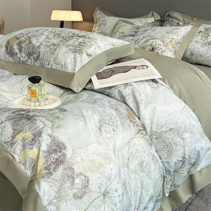 91家纺网 家纺一手货源 找家纺 笙意家纺 2025新款水洗冰丝数码印花宽边四件套 秋雅