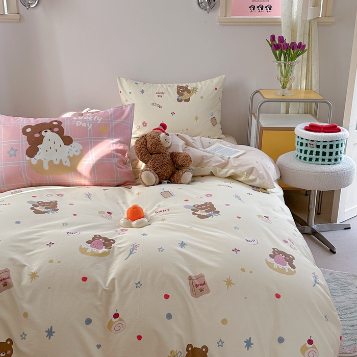 91家纺网 家纺一手货源 找家纺 时年家纺 2025新款全棉数码趣味系列3.0 四件套 甜圈小熊