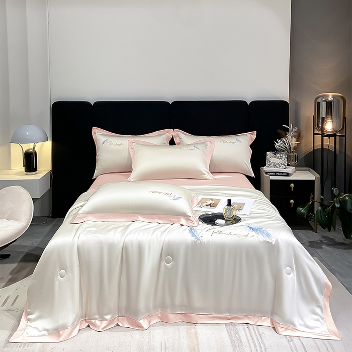 91家纺网 家纺一手货源 找家纺 如一 2025丝羽系列水洗冰丝夏被四件套 丝羽-奶白粉