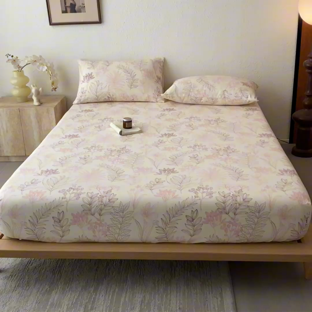 91家纺网 家纺一手货源 找家纺 九亭家纺 2025新款A类全棉老粗布单床笠 繁花-咖