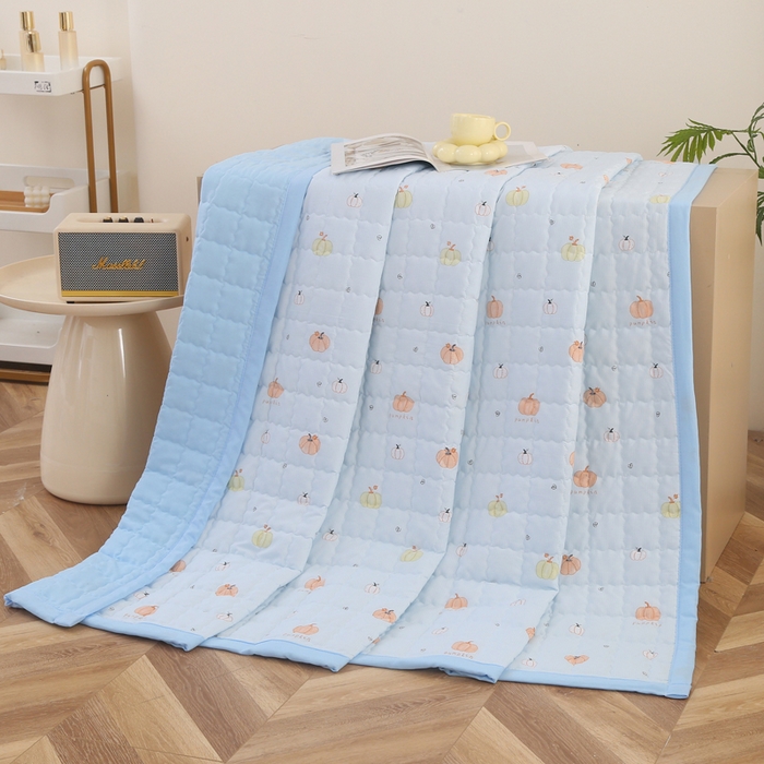 91家纺网 家纺一手货源 找家纺 被多多被业  2025新款小清新印花小竺棉多针绗绣夏凉被 小南瓜