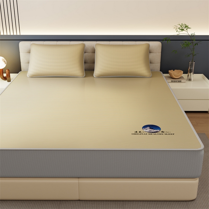 91家纺网 家纺一手货源 找家纺 鑫姿 2025新款5A抗菌A类冰丝凉席-条纹款 条纹床笠-棕色