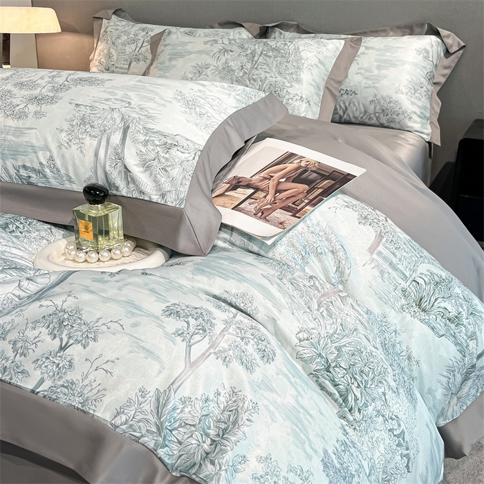 91家纺网 家纺一手货源 找家纺 笙意家纺 2025新款水洗冰丝数码印花宽边四件套 阡陌