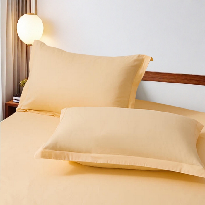 91家纺网 家纺一手货源 找家纺 金喜 2025新款全棉枕套喷气全棉宽边枕套枕头套-优雅系列 优雅-奶油黄