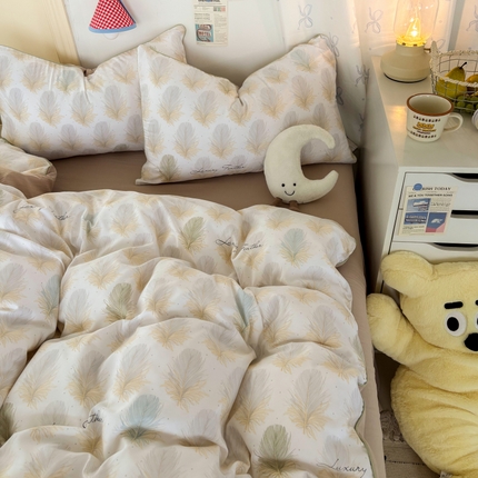 91家纺网 家纺一手货源 找家纺 潮邦创意家居 2025新款云柔棉立体嵌绳款小清新四件套 羽影流光