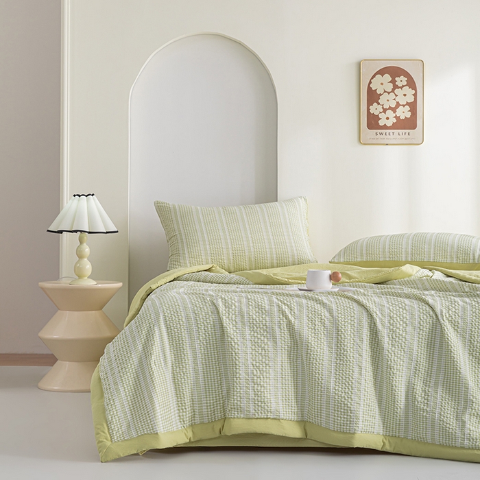 91家纺网 家纺一手货源 找家纺 吾诺 2025 韩式立体提花公主格大豆夏被子被芯夏凉被夏被四件套 公主格-绿