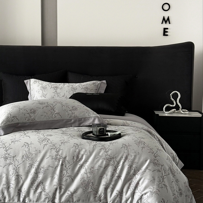 91家纺网 家纺一手货源 找家纺 涞澳家纺 2025新款天丝棉色织提花四件套 莉莲-复合灰