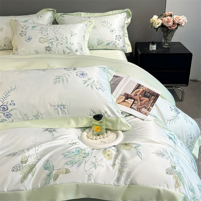 91家纺网 家纺一手货源 找家纺 笙意家纺 2025新款水洗冰丝数码印花宽边四件套 怡然