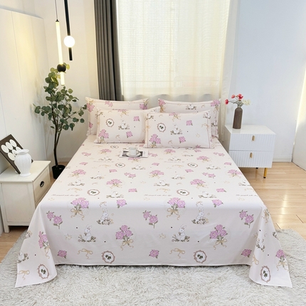 伊而梦蚊帐 2025新款A类老粗布抗菌床单 花束兔-粉