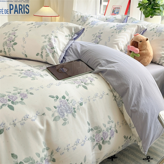 91家纺网 家纺一手货源 找家纺 盛秋家纺 2025新款水洗棉印花四件套-卡通系列 紫韵+星黛紫