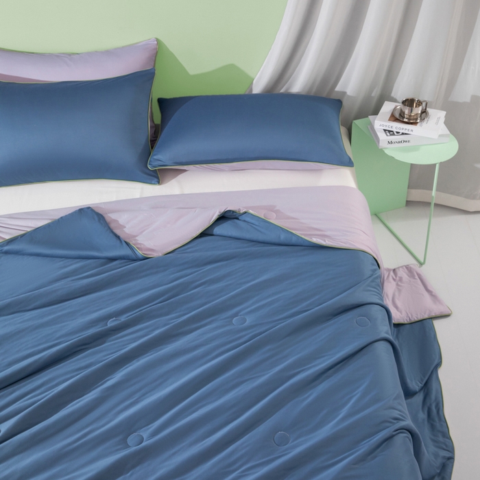 91家纺网 家纺一手货源 找家纺 吾诺 2025 针织棉夏被双拼色大豆夏被子被芯夏凉被空调被 宝蓝-烟紫