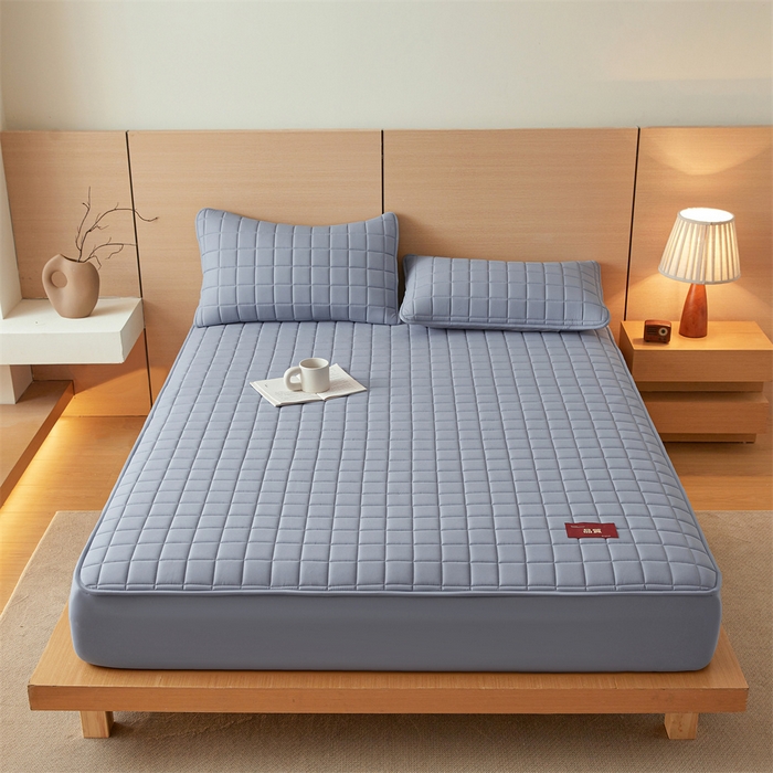 91家纺网 家纺一手货源 找家纺 布卢姆床垫 2025新款原棉A类贴标7A抗菌床笠 方格-蓝