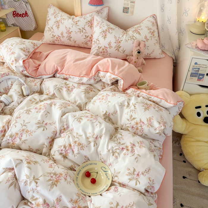 91家纺网 家纺一手货源 找家纺 潮邦创意家居 2025新款云柔棉立体嵌绳款小清新四件套 雅韵繁花