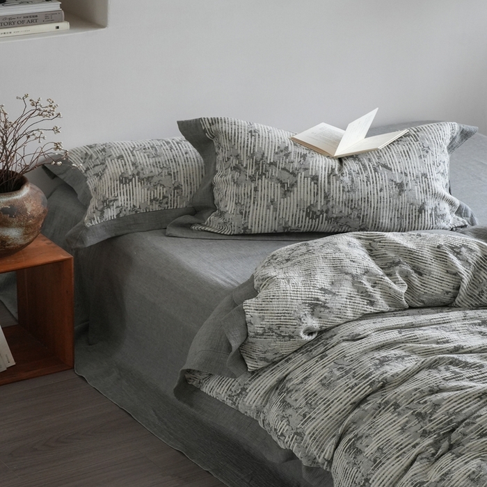 91家纺网 家纺一手货源 找家纺 （总）璞素2025新款全棉色织三层纱四件套-松隐