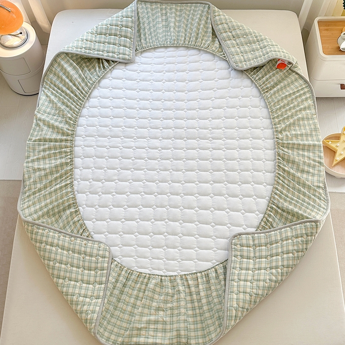 91家纺网 家纺一手货源 找家纺 铭成家纺 2025新款A类亲肤纯棉加厚床笠 简兮绿