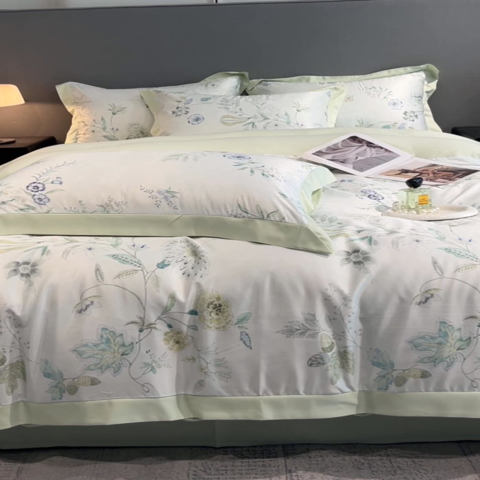 91家纺网 家纺一手货源 找家纺 笙意家纺 2025新款水洗冰丝数码印花宽边四件套 怡然