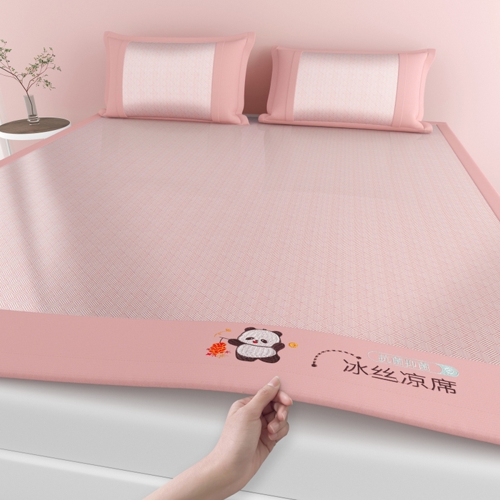 91家纺网 家纺一手货源 找家纺 爱宝被业  2025新款凉感抗菌冰丝席凉席 粉色