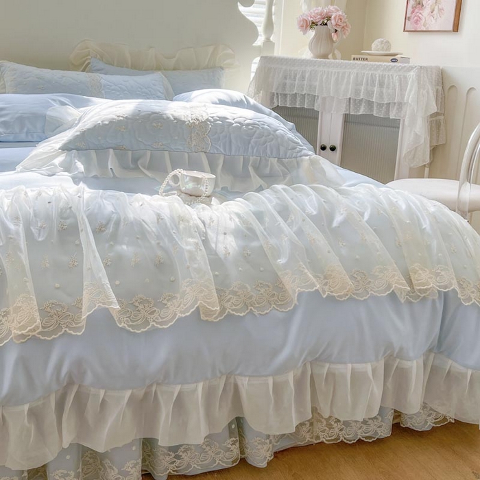 91家纺网 家纺一手货源 找家纺 （总）恋尚 2025新款韩式蕾丝丝光棉夹棉床裙四件套