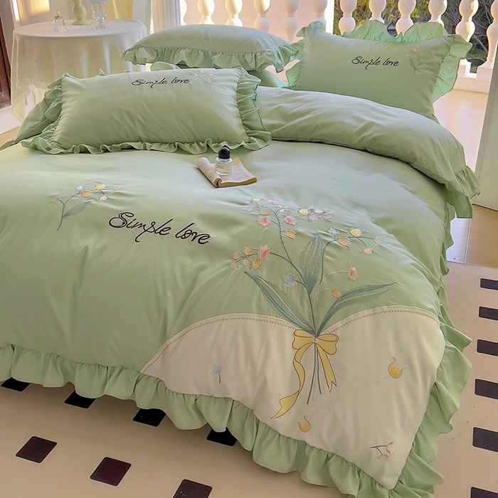 91家纺网 家纺一手货源 找家纺 凯美家居 2025新款超柔亲肤磨毛刺绣花仙子系列四件套 花仙子 绿