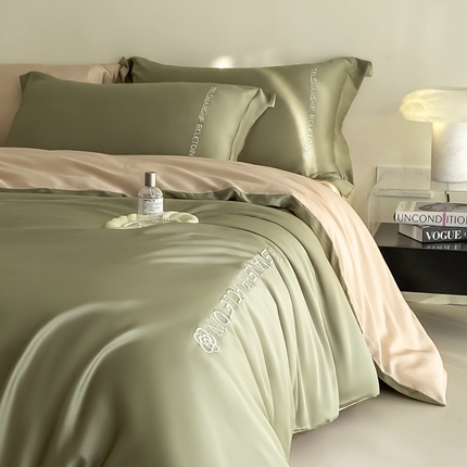 91家纺网 家纺一手货源 找家纺 （总）梦幻之城 2025新款水洗真丝双拼刺绣夏被四件套-芮雅风格二