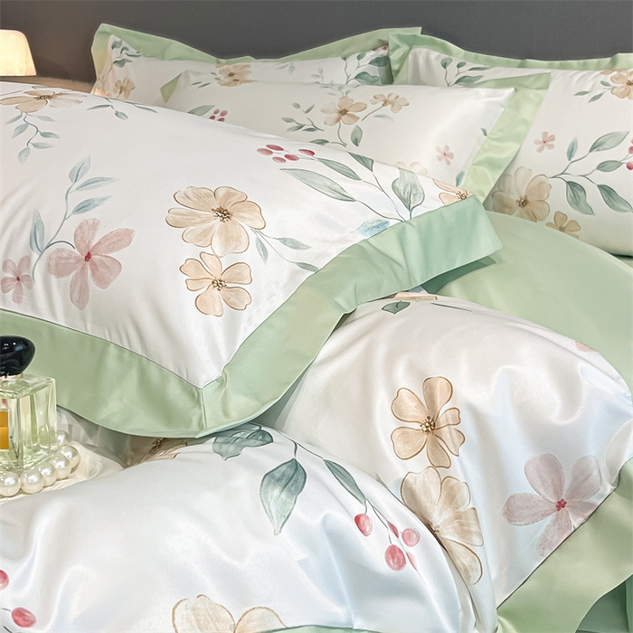 91家纺网 家纺一手货源 找家纺 笙意家纺 2025新款水洗冰丝数码印花宽边四件套 依恋