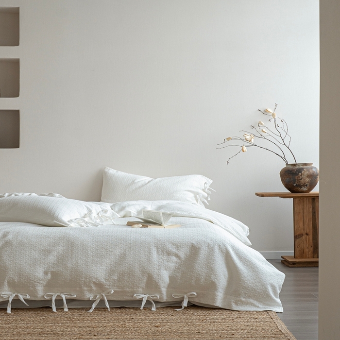 91家纺网 家纺一手货源 找家纺 璞素2025新款全棉色织三层纱四件套-半谷·清荷 半谷