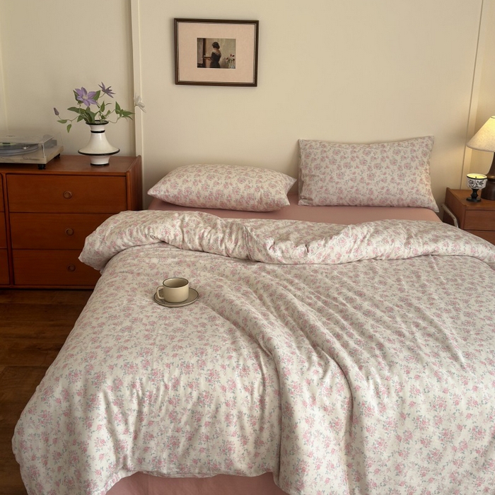 91家纺网 家纺一手货源 找家纺 亿梵家居 2025新款A类母婴级有氧全棉纯棉双层纱纯棉印花四件套-床拍图 梅林春晓-米