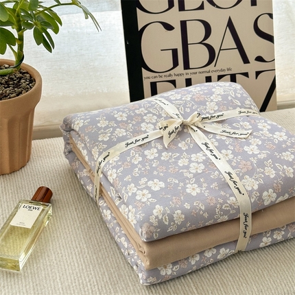 亿梵家居 2025新款A类母婴级有氧全棉纯棉双层纱纯棉印花四件套-叠拍图 弗拉-灰