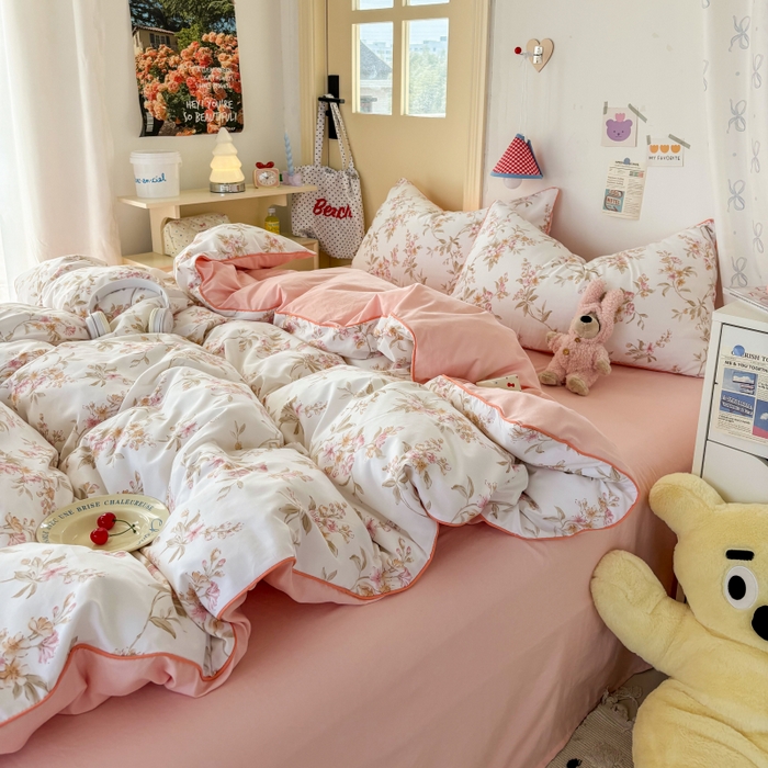 91家纺网 家纺一手货源 找家纺 潮邦创意家居 2025新款云柔棉立体嵌绳款小清新四件套 雅韵繁花