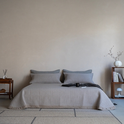 璞素2025新款全棉色织三层纱床盖三件套-摩卡 摩卡咖