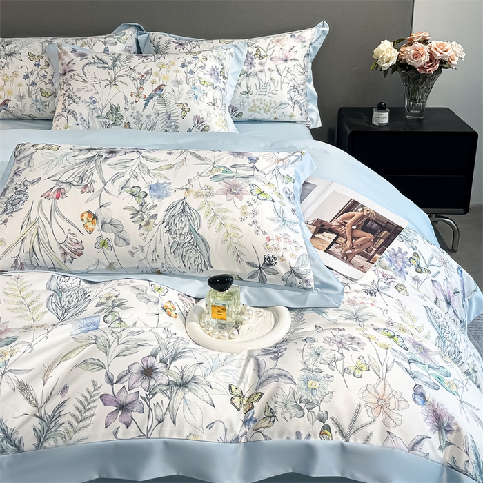 91家纺网 家纺一手货源 找家纺 笙意家纺 2025新款水洗冰丝数码印花宽边四件套 韶华