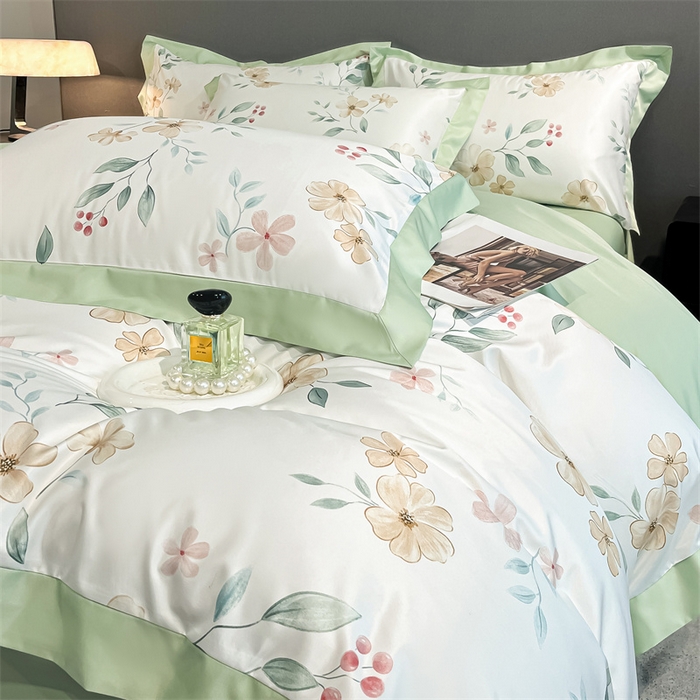 91家纺网 家纺一手货源 找家纺 笙意家纺 2025新款水洗冰丝数码印花宽边四件套 依恋