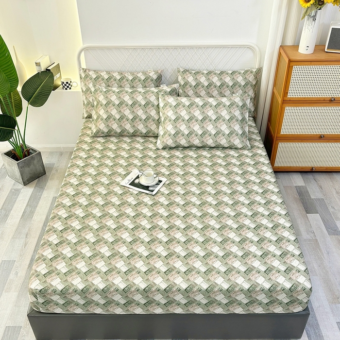 91家纺网 家纺一手货源 找家纺 伊而梦蚊帐 2025新款原棉老粗布床笠 千鸟绿