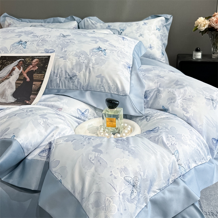 91家纺网 家纺一手货源 找家纺 笙意家纺 2025新款水洗冰丝数码印花宽边四件套 春序