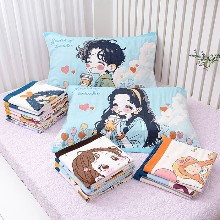 91家纺网 家纺一手货源 找家纺 彩虹毛巾 （总）2025新款全棉八层纱枕巾情侣枕巾