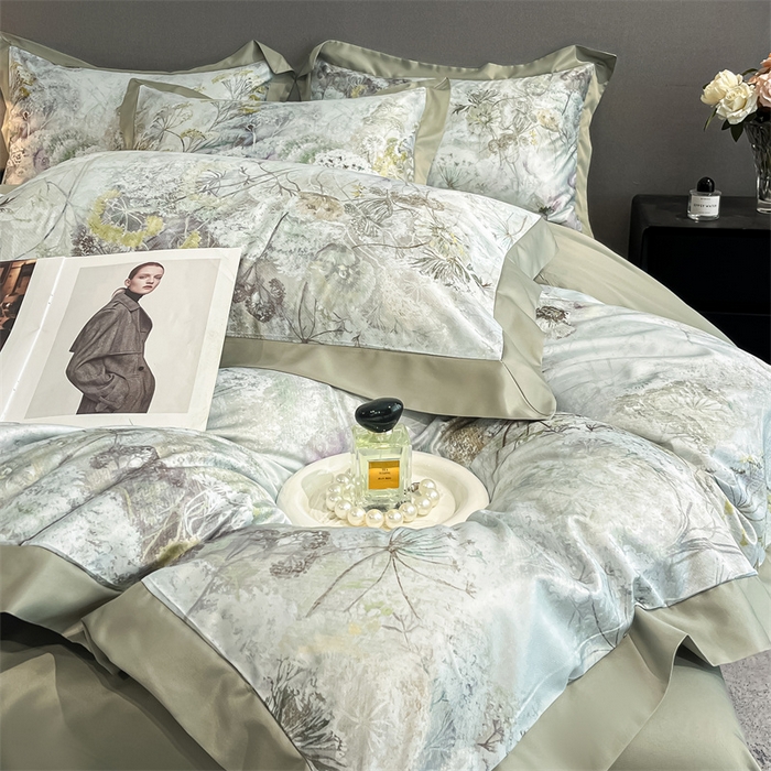 91家纺网 家纺一手货源 找家纺 笙意家纺 2025新款水洗冰丝数码印花宽边四件套 秋雅