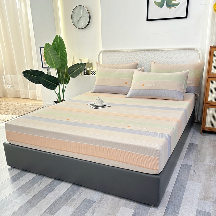 91家纺网 家纺一手货源 找家纺 伊而梦蚊帐 2025新款原棉老粗布床笠 条纹彩