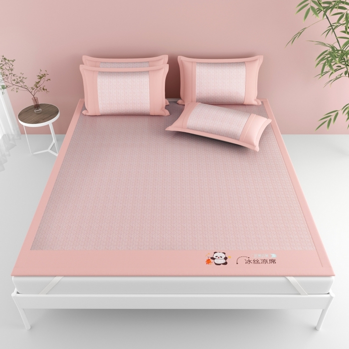 91家纺网 家纺一手货源 找家纺 爱宝被业  2025新款凉感抗菌冰丝席凉席 粉色