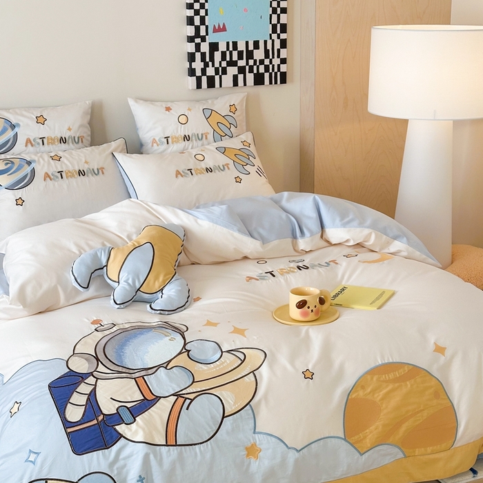 91家纺网 家纺一手货源 找家纺 西西家居 2025新款100支全棉四件套 月球之旅